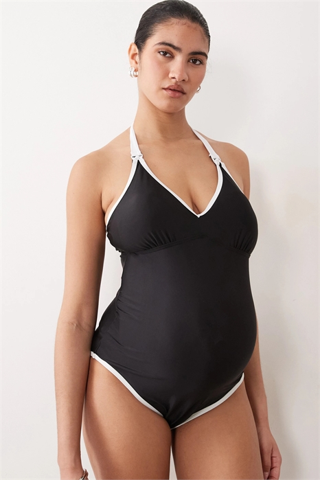 Купальник-халтер для беременных от Mamalicious с контрастной окантовкой и застежкой для кормления артикул 155145474