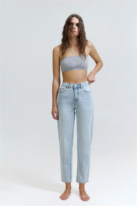 Джинсы с высокой талией и зауженным кроем артикул 156512137