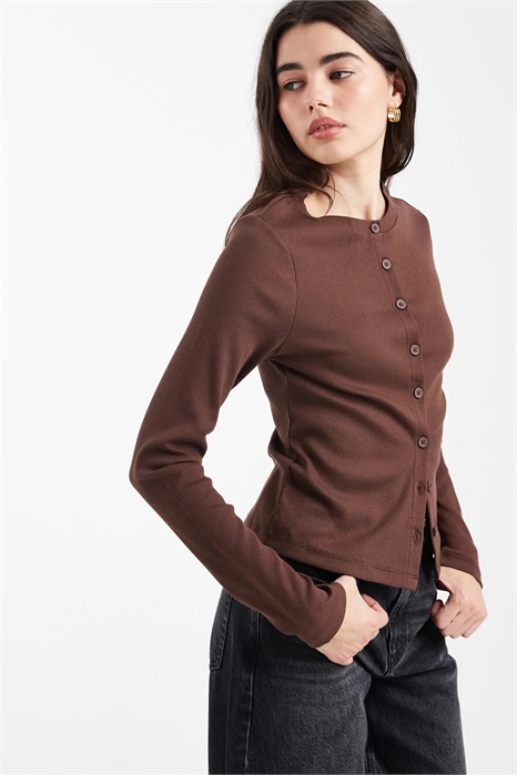 Хлопковая кофта с ребристым воротником-стойкой и застежкой на пуговицы артикул 150480457