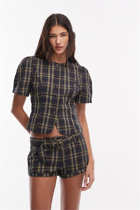 Женская блузка с пуховыми рукавами и пуговицами из ткани с высоким содержанием хлопка co-ord артикул 155093691