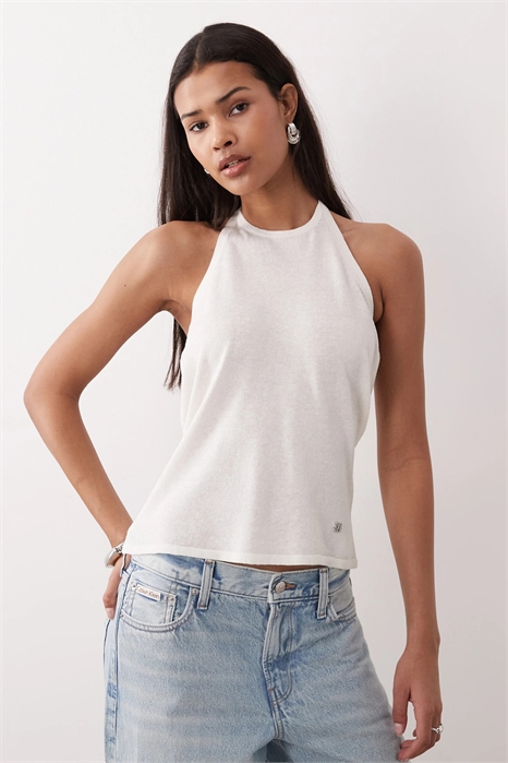 Топ на бретелях из смешанного льна артикул 154174086