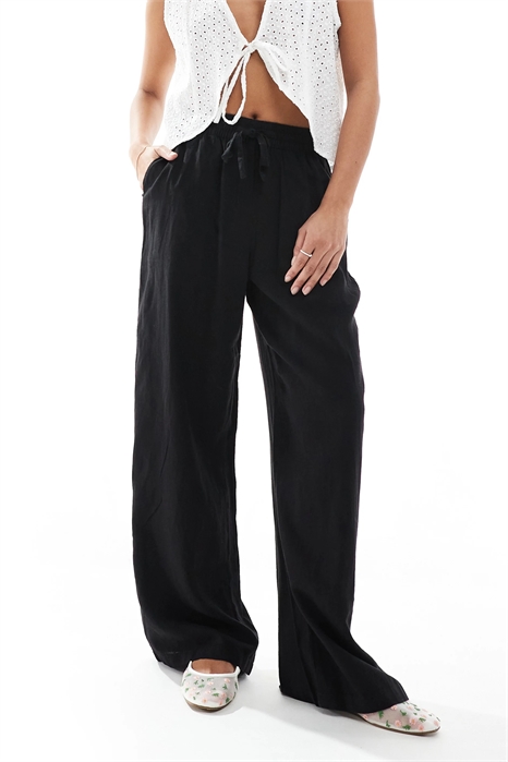 Брюки с широкими брючинами из ткани с эффектом льна артикул 143296528