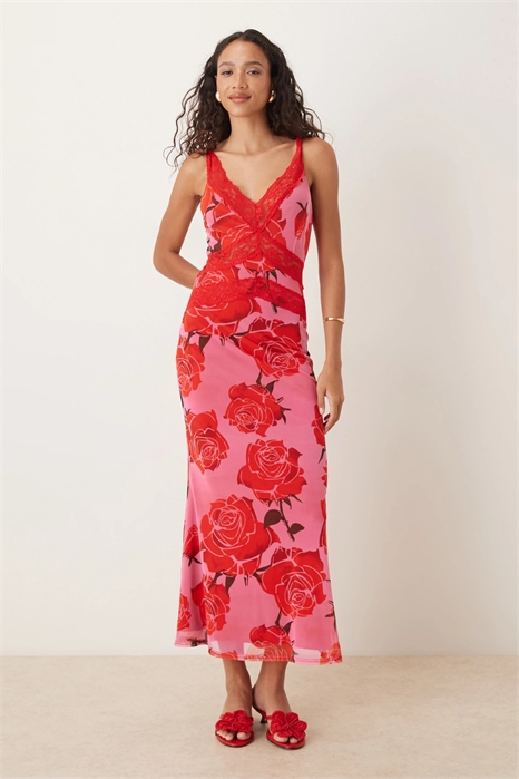 Контрастное кружевное платье-миди с подъюбником артикул 148249881