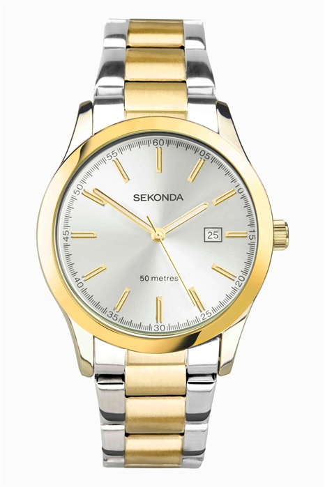 Женские аналоговые часы Taylor с диаметром 34 мм, круглым корпусом из двухцветного сплава, двухцветным браслетом из нержавеющей стали и серебристым циферблатом артикул 134035174