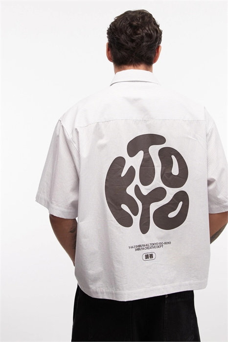 Рубашка свободного кроя в крупную полоску с принтом «киотские пузыри» артикул 156282701