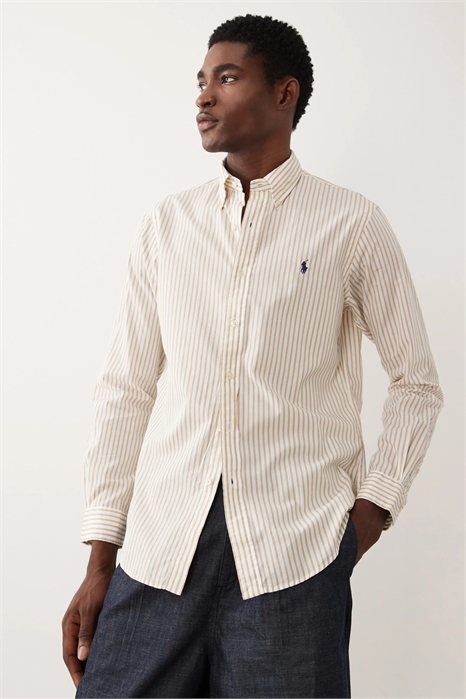 Рубашка из хлопка и льна с полосками и логотипом артикул 154032200