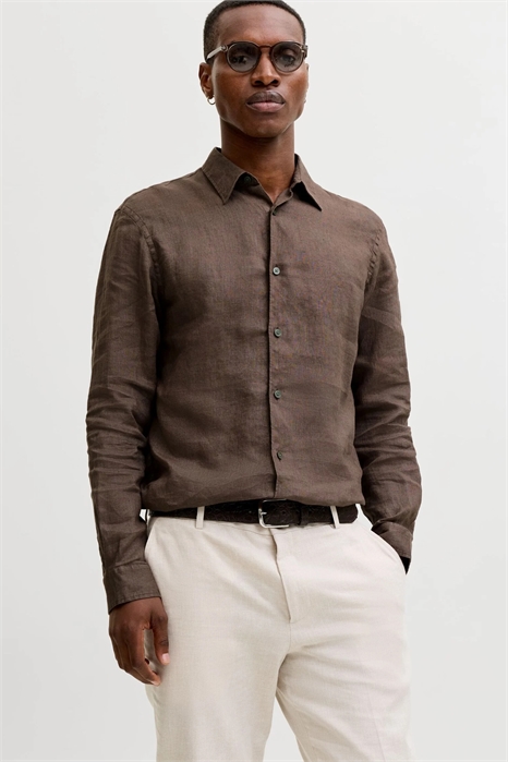 Льняная рубашка с длинными рукавами артикул 156633340