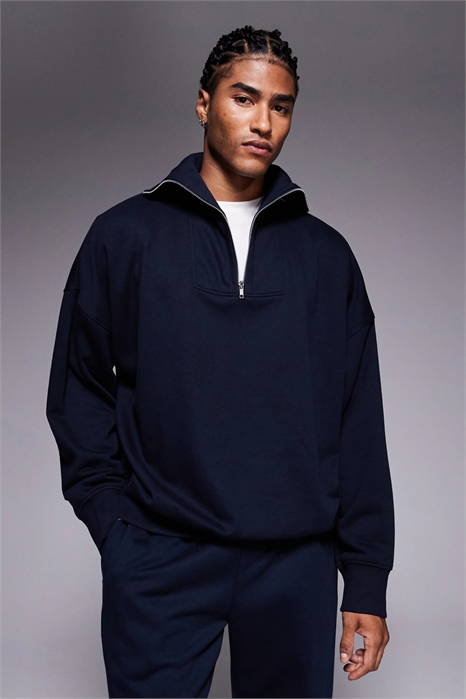 Свитшот свободного кроя с заниженными плечами и четвертью молнии артикул 149108995