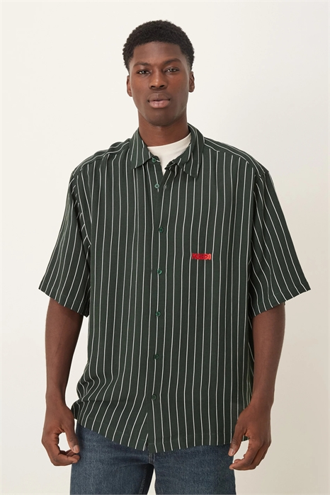 Рубашка свободного кроя в полоску с вышивкой на груди артикул 149425520