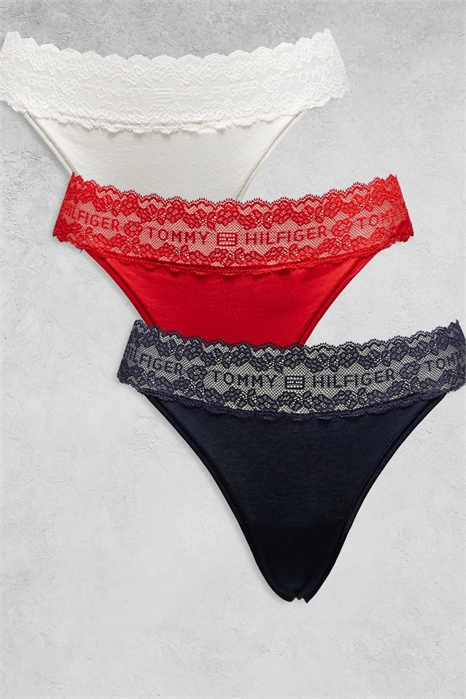 Стринги-танга с логотипом из кружева, набор из 3 штук артикул 154160915