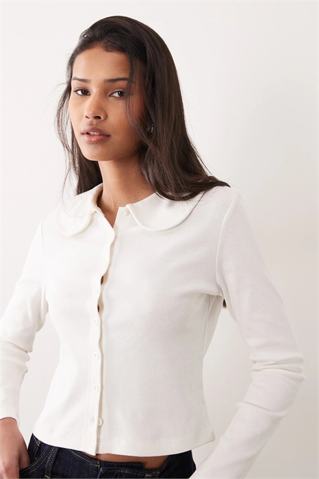 Приталенный кардиган с ребристой вязкой и воротником-петер-пан артикул 155928754