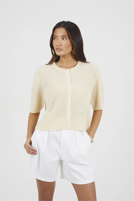 Кардиган с коротким рукавом и круглым вырезом из рыбацкой вязки артикул 155957112