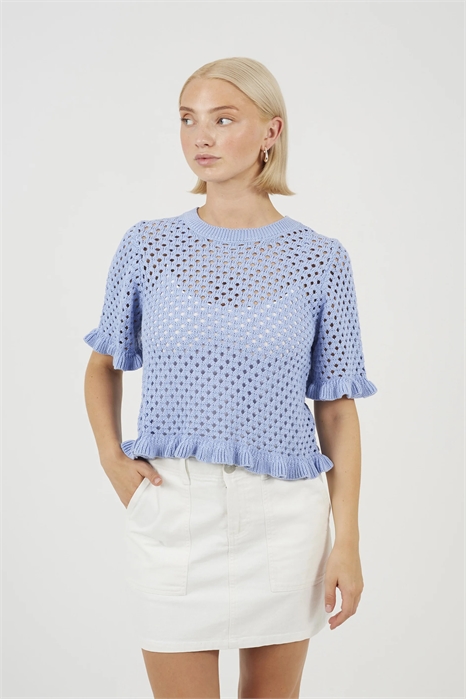 Футболка из открытого трикотажа с оборкой по низу артикул 155956985