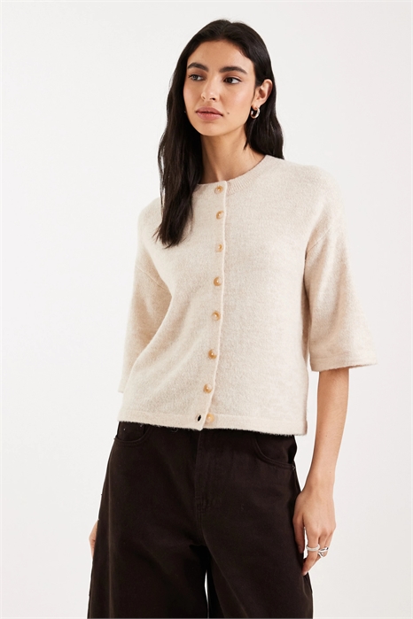 Вязаный кардиган свободного кроя с короткими рукавами артикул 154236627