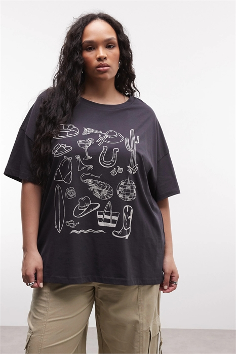 Футболка свободного кроя с летним принтом артикул 155672317