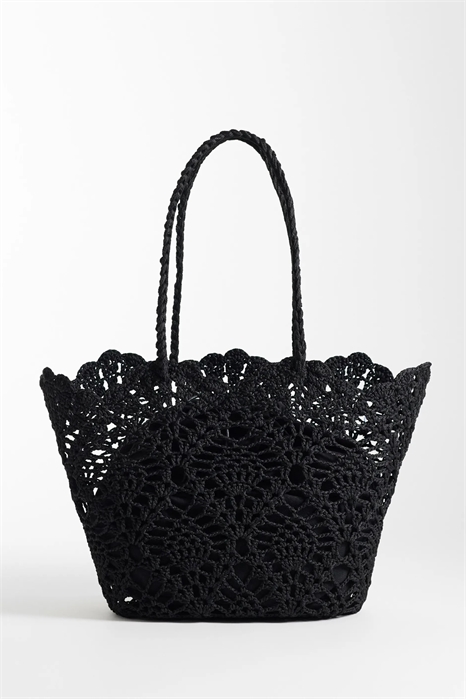 Сумка-тоут с ручкой-петлей, связанная крючком с цветочным узором, с внутренним кармашком артикул 154640079