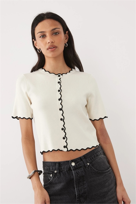 Кардиган с короткими рукавами и контрастной волнистой отделкой артикул 154746544