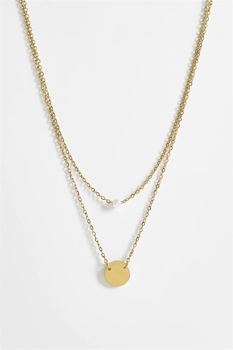 Набор из 2 ожерелий с золотым диском и мини-жемчужиной артикул 154852956