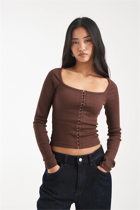 Хлопковая кофта с ребристым вырезом, квадратным горлом и длинными рукавами, застегивающаяся на крючки и петли артикул 150563096