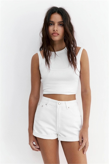 Джинсовые шорты свободного кроя с отворотами артикул 156396831