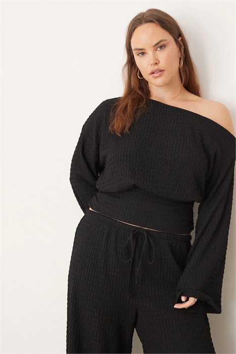 ASOS DESIGN: Топ с текстурированной поверхностью, зауженной талией, одним плечом и длинными рукавами co-ord артикул 150480548