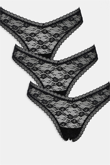 Набор из 3 стрингов с кружевным верхом и заниженной линией талии артикул 141705245