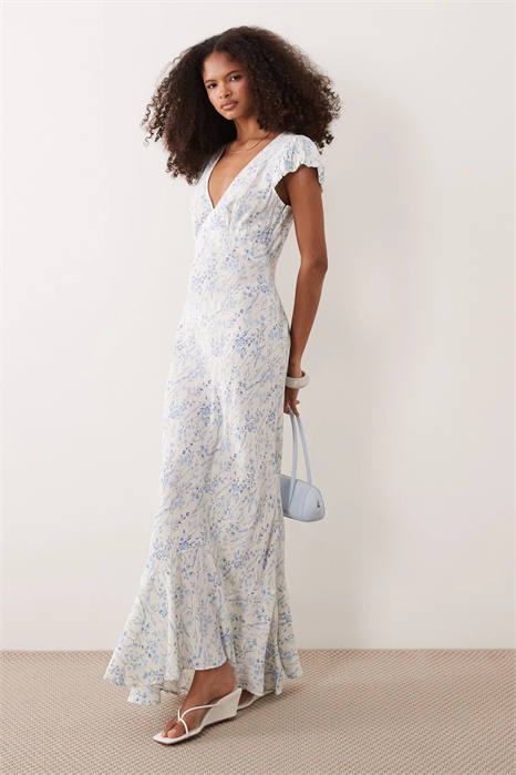 Макси-платье в стиле «ти-шот» с рукавами-буф и V-образным вырезом артикул 154234590