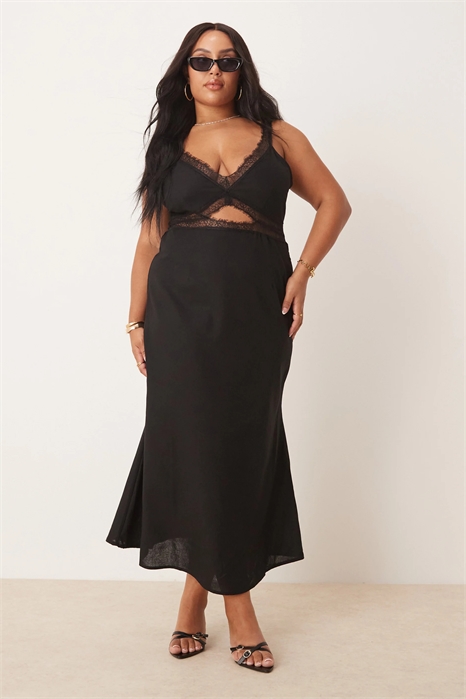 Льняное платье-миди с вырезами от Mimi артикул 143824904