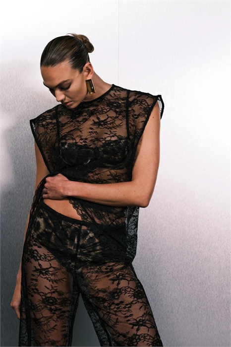 Топ с короткими рукавами из кружевной сетки артикул 149291908