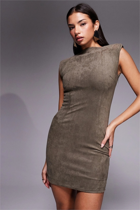 Мини-платье облегающего кроя с мягкими плечевыми вставками из искусственной замши co-ord артикул 150970028