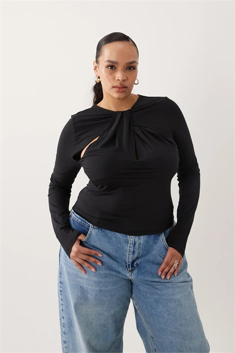 ASOS DESIGN: облегающий топ с вырезами и закрученными деталями, длинный рукав артикул 150480337