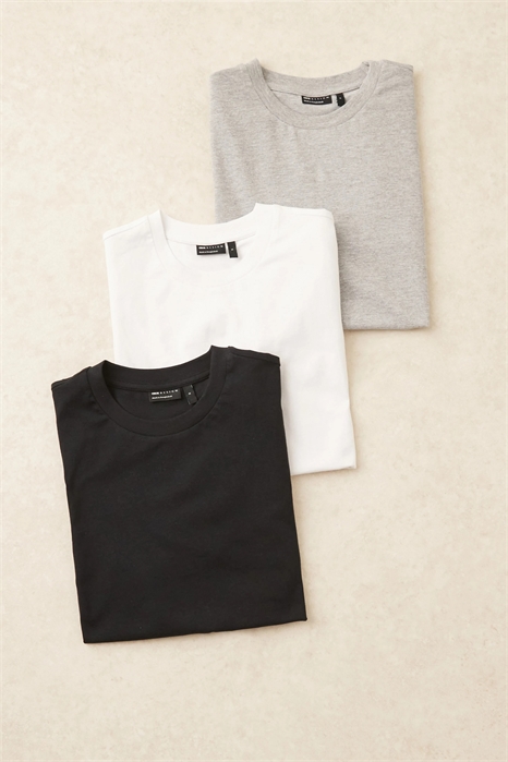 Футболки с круглым вырезом и прямым кроем, набор из 3 штук — черный, белый и серый меланж артикул 144071480