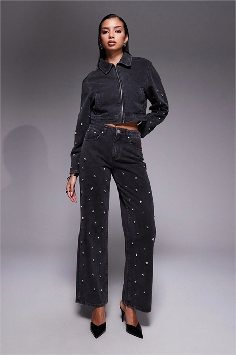 Джинсы с прямыми брючинами, средней посадкой и декоративными элементами co-ord артикул 153149899