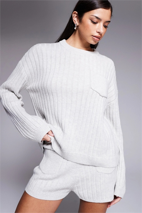 Свитер с карманами спереди из ребристого трикотажа с высоким содержанием хлопка co-ord артикул 153492486
