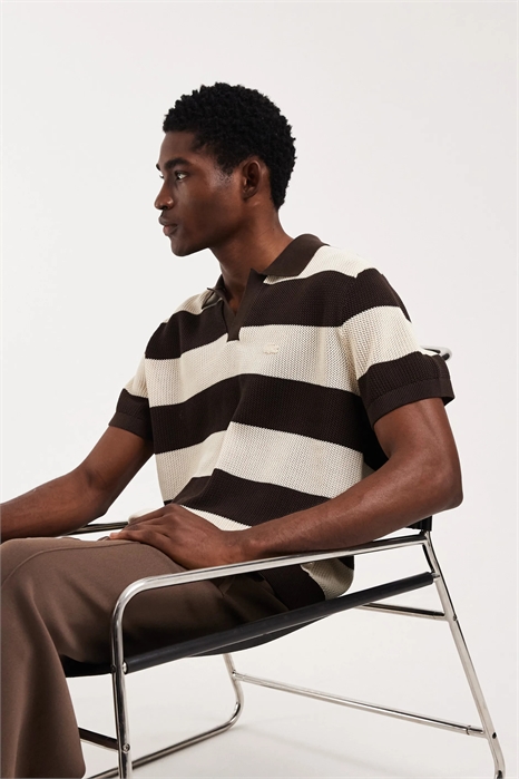 Свитер-поло с коротким рукавом из полосатой трикотажной ткани артикул 155125931