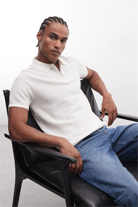 Поло с микро-квадратным воротником на молнии артикул 156088282