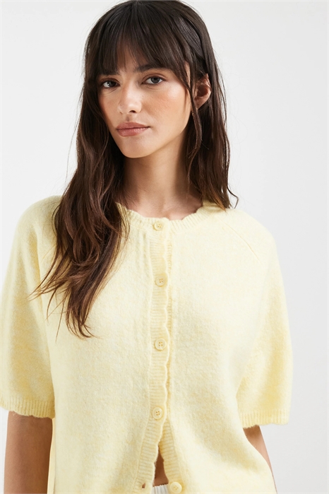 Вязаный кардиган с короткими рукавами и волнистой отделкой артикул 154694200