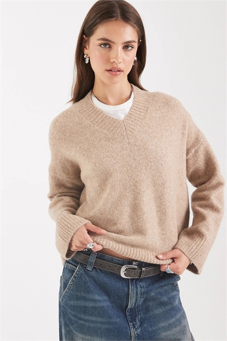 Свитер с V-образным вырезом из смешанной ткани артикул 142171138