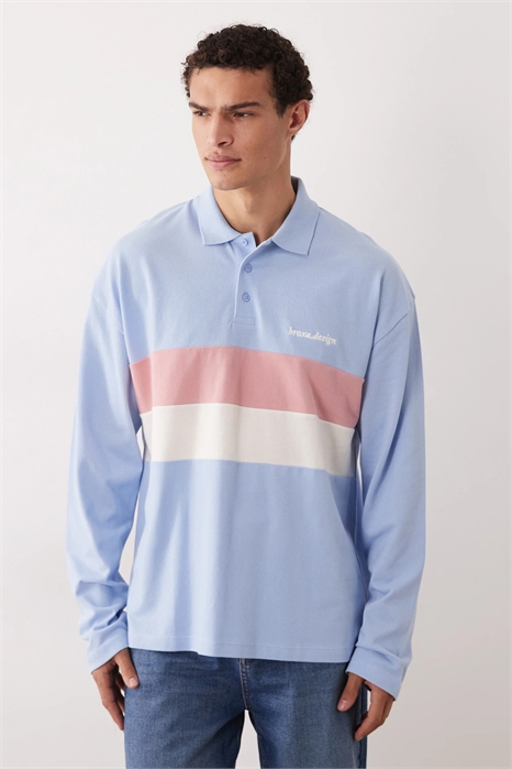 Поло с длинным рукавом, крупный размер, с полосками артикул 152799760