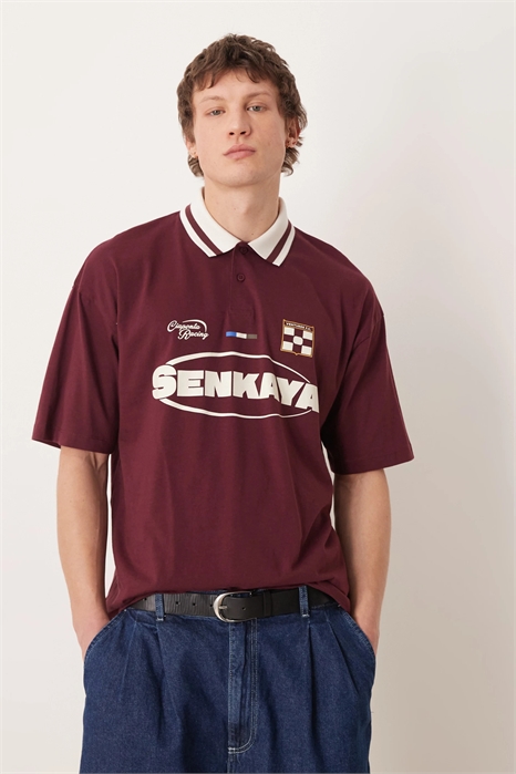 Футболка-поло свободного кроя с рисунком в стиле футбола артикул 152235663