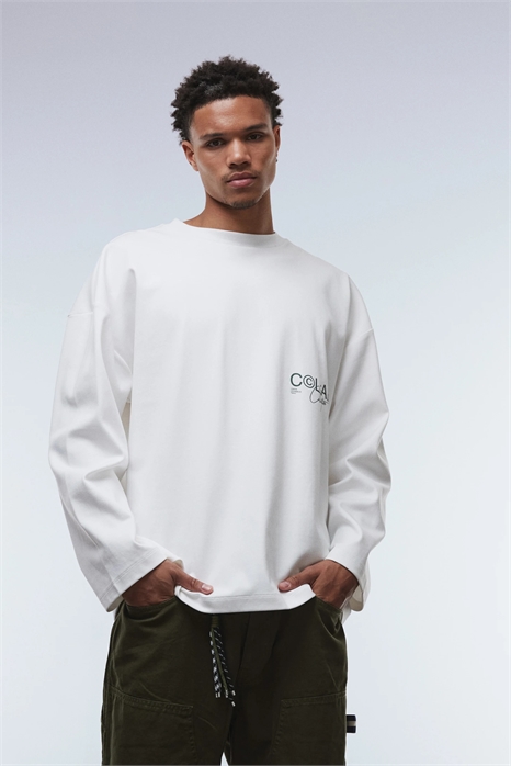 Футболка премиум-класса в сверхбольшом размере с длинными рукавами, заниженными плечами и текстовым принтом артикул 148512244