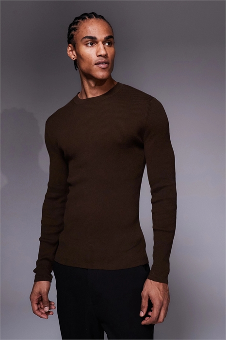 Футболка с длинным рукавом из микроребристой ткани Essential Muscle Fit артикул 153120196