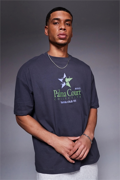 Футболка свободного кроя со спортивным принтом артикул 141525582