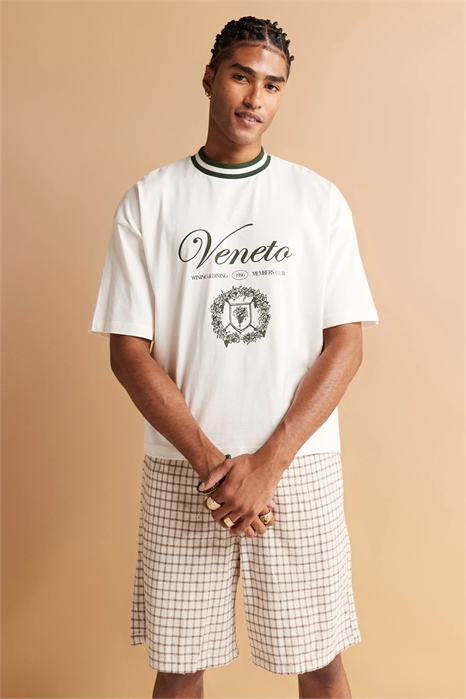 Объёмная футболка свободного кроя с принтом в стиле «город» артикул 142352242