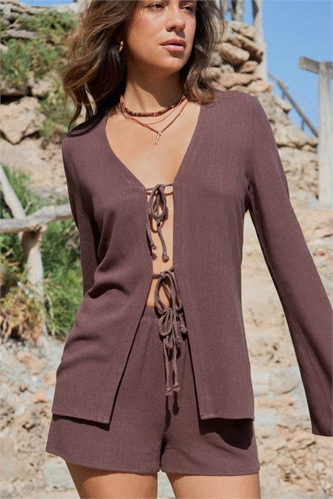 X Luana Barron — пляжная рубашка с широкими рукавами и завязками спереди, из ткани с эффектом льна co-ord артикул 141704752