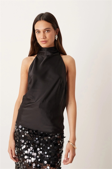 Блузка-топ из атласа с завязками за шеей артикул 151526304