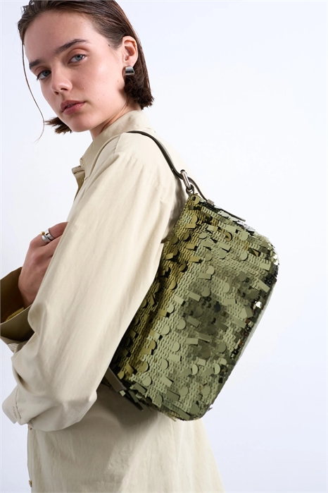 Сумка Sol с пайетками на плечевом ремне и кожаной ручкой артикул 147085022