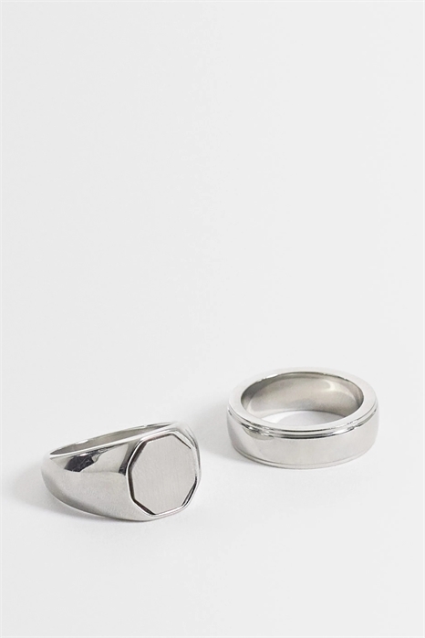 Водонепроницаемый перстень из нержавеющей стали с матовой восьмиугольной верхней частью, комплект из 2 штук артикул 155586024