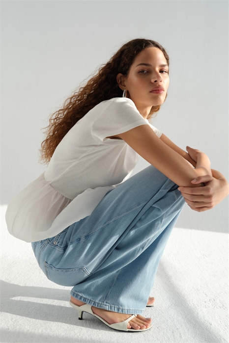 Джинсы с широкой талией артикул 1323075005