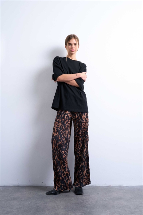 Брюки с широкими брючинами и эффектом гофрированной ткани в леопардовом принте артикул 151448651